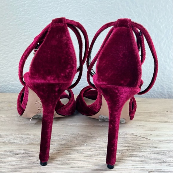 SCHUTZ Women's Strappy Crushed Velvet Stiletto - Deep Red. Size 8.5 - Picture 5 of 6